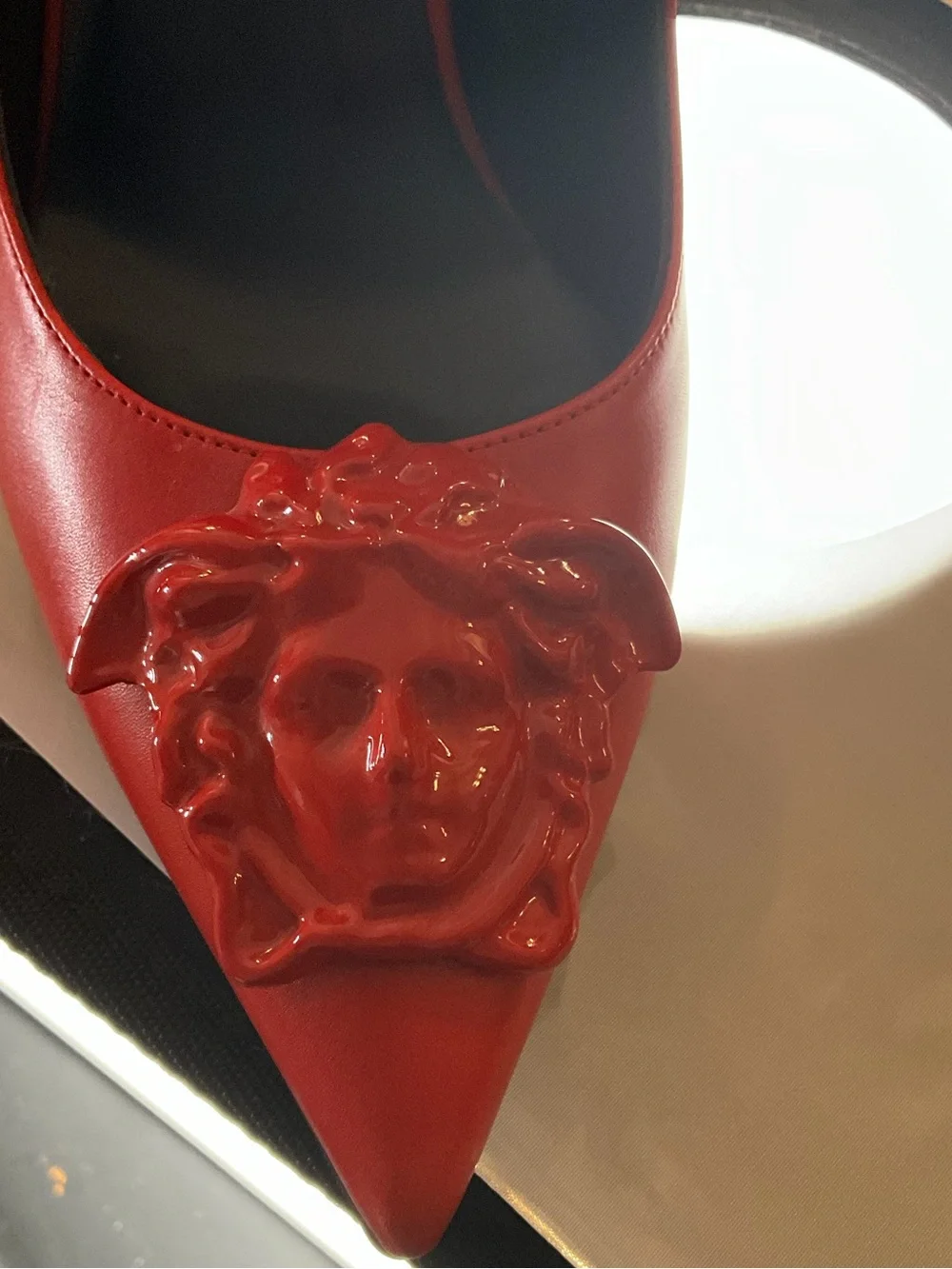 Versace Red Leather La Medusa Pumps- 38.5